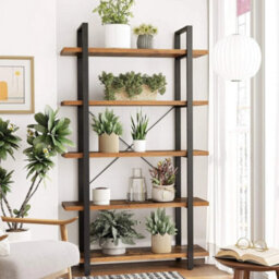 Rustic Brown & Black 5-Tier Bookcase For Modern Interiors - 177.5 Cm High - thumbnail 6