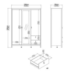 Wyld Haus Wildberry Matt Black 3-Door Wardrobe With Mirror And 2 Drawers, Metal Handles - thumbnail 9