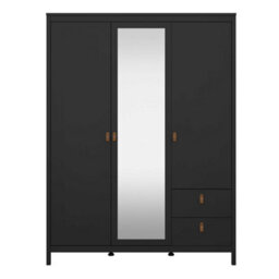 Wyld Haus Wildberry Matt Black 3-Door Wardrobe With Mirror And 2 Drawers, Metal Handles - thumbnail 3