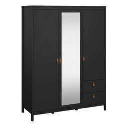 Wyld Haus Wildberry Matt Black 3-Door Wardrobe With Mirror And 2 Drawers, Metal Handles - thumbnail 2