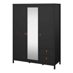 Wyld Haus Wildberry Matt Black 3-Door Wardrobe With Mirror And 2 Drawers, Metal Handles - thumbnail 4
