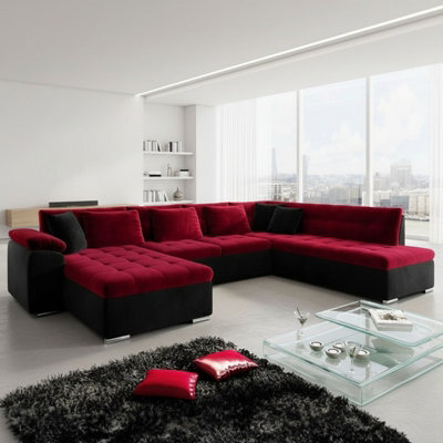 Niko Bis Fold Out U Shape Corner Sofa Chipboard Frame With Storage Bed 350X205X76 Cm Red And Black Left - image 1