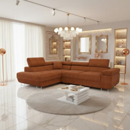 Torezio Corner Sofa Bed With Adjustable Headrests Bedding Storage Polyurethane Foam Wave Springs 274X203Cm Orange Left