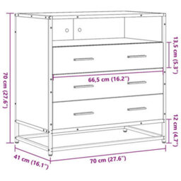 Vidaxl Drawer Cabinet Smoked Oak 70X41X70 Cm Engineered Wood - thumbnail 3