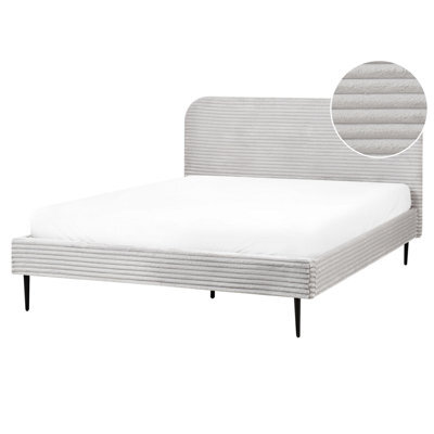 Beliani Bed Corduroy Flayat 160 X 200 Cm (Eu King Size) Light Grey - image 1