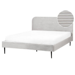 Beliani Bed Corduroy Flayat 160 X 200 Cm (Eu King Size) Light Grey - thumbnail 1