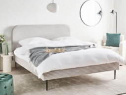 Beliani Bed Corduroy Flayat 160 X 200 Cm (Eu King Size) Light Grey - thumbnail 2