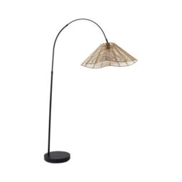 Valuelights Louis Black Arched Curved Floor Lamp With Natural Wicker Tapered Lamp Shade - thumbnail 2