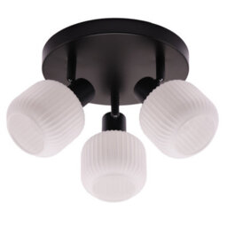 Happy Homewares Modern Designer Matte Black Spot Ceiling Light With White Ribbed Glass Shades