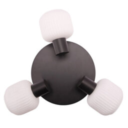 Happy Homewares Modern Designer Matte Black Spot Ceiling Light With White Ribbed Glass Shades - thumbnail 4