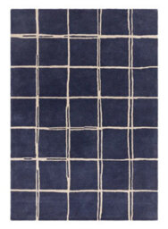 Blue Chequered Wool Modern Shaggy Handmade Rug For Living Room Bedroom & Dining Room-200Cm X 290 Cm - thumbnail 1