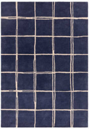 Blue Chequered Wool Modern Shaggy Handmade Rug For Living Room Bedroom & Dining Room-200Cm X 290 Cm - thumbnail 3