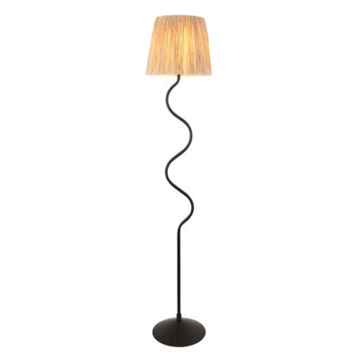 Loops Elegant 1500mm Tall Floor Lamp In Matt Black And Natural Raffia Shade - image 1