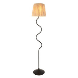 Loops Elegant 1500mm Tall Floor Lamp In Matt Black And Natural Raffia Shade