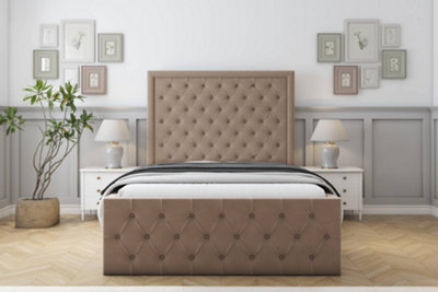 "Sloomy Vienna Mink Plush Bed Frame With Mattress With 50"" Upholstered Headboard 5' King" - image 1