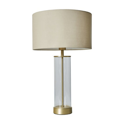Valuelights Balan Gold & Clear Tube Table Lamp With Cream Cylinder Shade - image 1