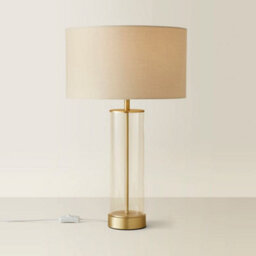 Valuelights Balan Gold & Clear Tube Table Lamp With Cream Cylinder Shade - thumbnail 4