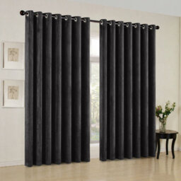 Oxford Homeware Eyelet Velvet Curtains Black Fully Lined Blackout Thermal Insulated Eyelet Curtains Pair (W)168Cm X (L)228Cm - thumbnail 9