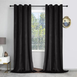 Oxford Homeware Eyelet Velvet Curtains Black Fully Lined Blackout Thermal Insulated Eyelet Curtains Pair (W)168Cm X (L)228Cm - thumbnail 8