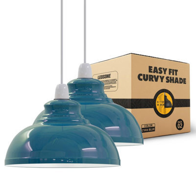 Ledsone Vintage Industrial Pendant Light Shades Pack Of 2 In Cyan Blue, Retro Style For T Lights - image 1