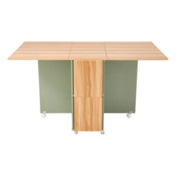 Living And Home 5-Piece Drop Leaf Expandable Dining Table Set With 4 Stools With Storage Shelves And Lockable Wheels, Natural Wood And Green - thumbnail 6