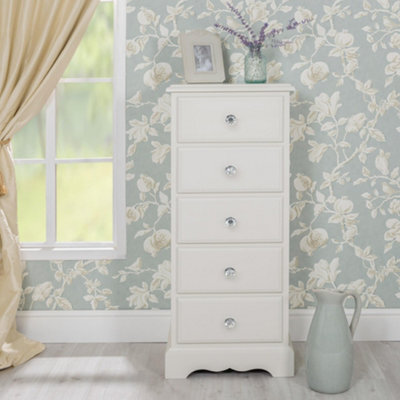 Statement Furniture Romance Antique White 5 Drawer Tallboy With Crystal Handles - image 1