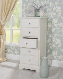 Statement Furniture Romance Antique White 5 Drawer Tallboy With Crystal Handles - thumbnail 3