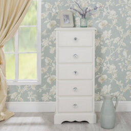 Statement Furniture Romance Antique White 5 Drawer Tallboy With Crystal Handles - thumbnail 1