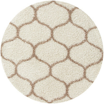 The Rugs Moroccan Shaggy Rugs And Runners Soft Fluffy Trellis Design High Pile Ivory And Beige  Living Room Kitchen Hallway 630 - image 1