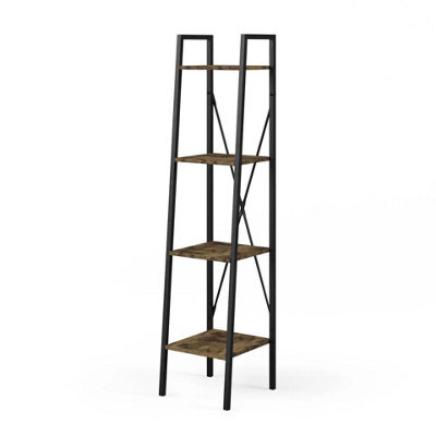 Urbn-Living Urbnliving Modern Bookcase 4 Tier Industrial Storage Display Shelf Steel Frame Freestanding - Ancient Wood - image 1