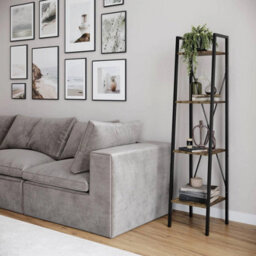Urbn-Living Urbnliving Modern Bookcase 4 Tier Industrial Storage Display Shelf Steel Frame Freestanding - Ancient Wood - thumbnail 3