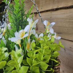 Best Artificial White Mini Daffodil Flower Display In 10 Inch Woven Decorative Hanging Basket - thumbnail 3