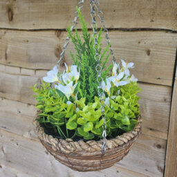 Best Artificial White Mini Daffodil Flower Display In 10 Inch Woven Decorative Hanging Basket - thumbnail 1