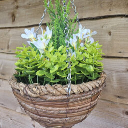 Best Artificial White Mini Daffodil Flower Display In 10 Inch Woven Decorative Hanging Basket - thumbnail 2