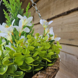 Best Artificial White Mini Daffodil Flower Display In 10 Inch Woven Decorative Hanging Basket - thumbnail 5