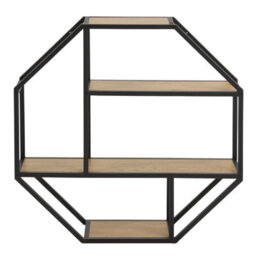 Furniture To Go Seaford Octagonal Metal Wall Shelf In Black & Oak - thumbnail 2