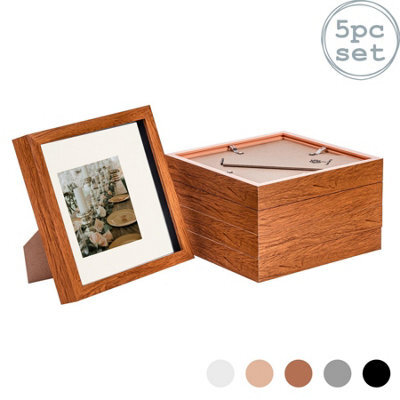 "Nicola Spring 8 X 8"" Photo Frames - Dark Wood/ivory Mount - 3D Picture Frame Box Portrait Display Case (4 X 4"" Mount) Set Of 5" - image 1