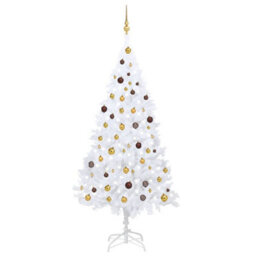 Berkfield Artificial Christmas Tree With Leds&ball Set White 210 Cm Pvc