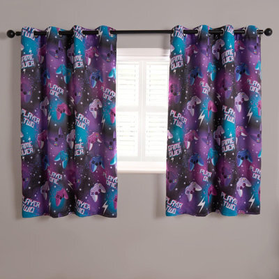 "OHS Gaming Curtains Blackout Eyelet Panels Pair Of Ring Top, Black - 46X54""" - image 1