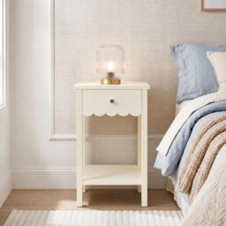 Ohs Scallop Bedside Table 1 Drawer Cabinet Nightstand Storage Unit - Cream - thumbnail 1