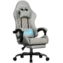 Precision Synergie Fabric Gaming Chair, Massage Computer Chair With Footrest, Lumbar Support & Height Adjustable For Home, Gray