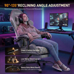 Precision Synergie Fabric Gaming Chair, Massage Computer Chair With Footrest, Lumbar Support & Height Adjustable For Home, Gray - thumbnail 2