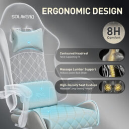 Precision Synergie Fabric Gaming Chair, Massage Computer Chair With Footrest, Lumbar Support & Height Adjustable For Home, Gray - thumbnail 5