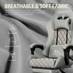 Precision Synergie Fabric Gaming Chair, Massage Computer Chair With Footrest, Lumbar Support & Height Adjustable For Home, Gray - thumbnail 6