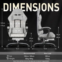 Precision Synergie Fabric Gaming Chair, Massage Computer Chair With Footrest, Lumbar Support & Height Adjustable For Home, Gray - thumbnail 3