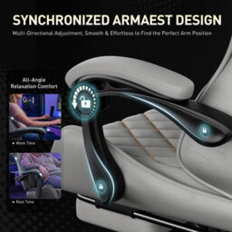 Precision Synergie Fabric Gaming Chair, Massage Computer Chair With Footrest, Lumbar Support & Height Adjustable For Home, Gray - thumbnail 7