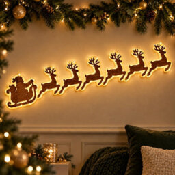 Amorly 7Pcs Light Up Wooden Reindeer Wall Decor, Reindeer Diy Peel & Stick Christmas Lights, Warm Backlit Ornaments For Home Decoration - thumbnail 6