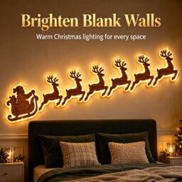 Amorly 7Pcs Light Up Wooden Reindeer Wall Decor, Reindeer Diy Peel & Stick Christmas Lights, Warm Backlit Ornaments For Home Decoration - thumbnail 7