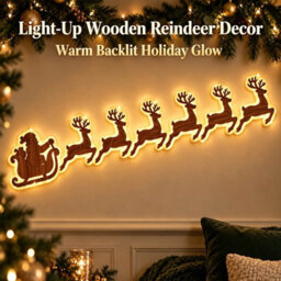 Amorly 7Pcs Light Up Wooden Reindeer Wall Decor, Reindeer Diy Peel & Stick Christmas Lights, Warm Backlit Ornaments For Home Decoration - thumbnail 3