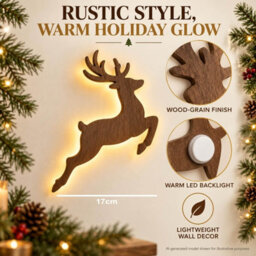 Amorly 7Pcs Light Up Wooden Reindeer Wall Decor, Reindeer Diy Peel & Stick Christmas Lights, Warm Backlit Ornaments For Home Decoration - thumbnail 4